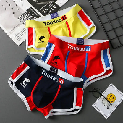 Men's Cotton Boxer Briefs - 3 Pack Underwear with Dolphin Print