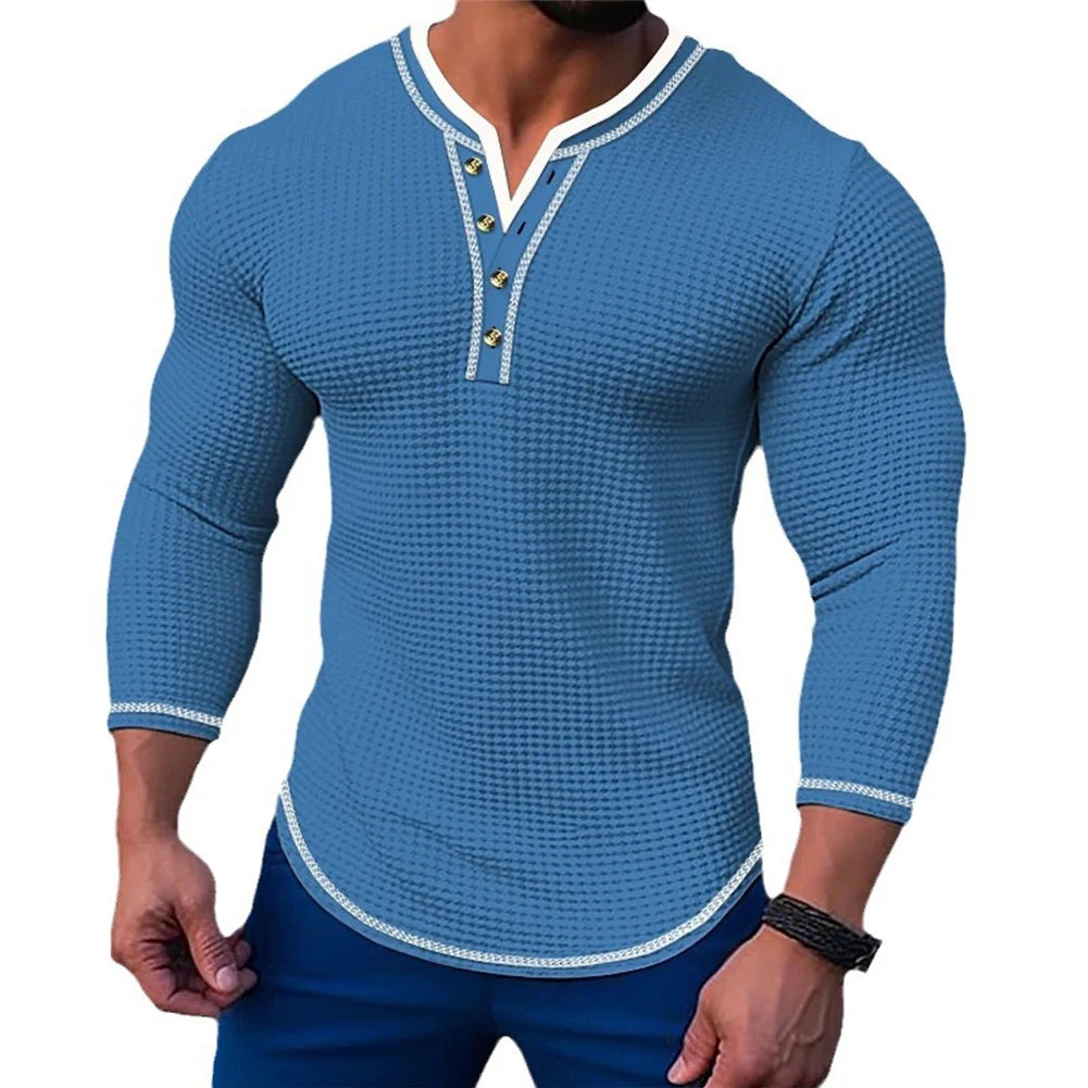 Men's Slim Fit Long Sleeve V-Neck Henley
