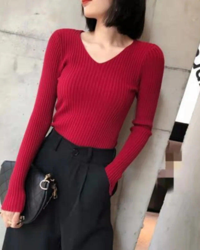 Women's V-Neck Slim Fit Sweater