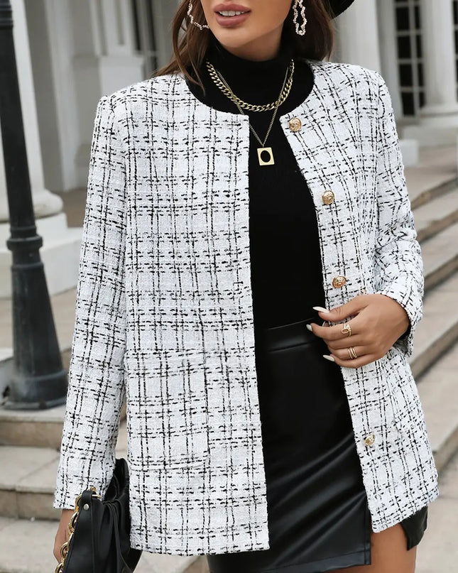 Women's Vintage Plaid Button-Up Blazer