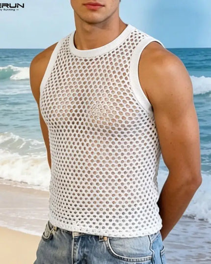 Incerun Men's Mesh Hollow Out O-Neck Tank Top