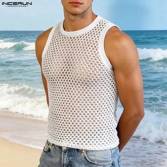 Incerun Men's Mesh Hollow Out O-Neck Tank Top