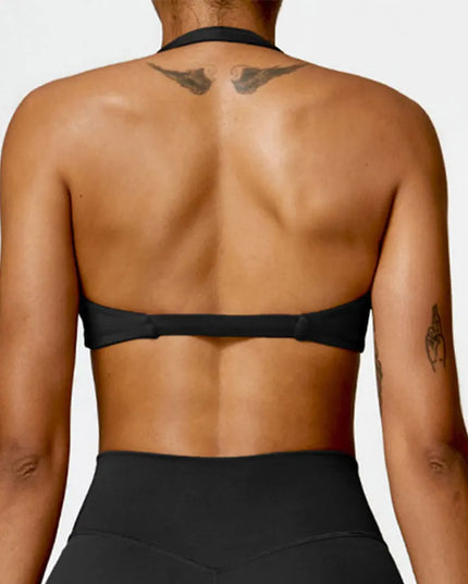 Women's Nylon Halter Sports Bra with Front Twist, Padded and Supportive Bralette for Activewear