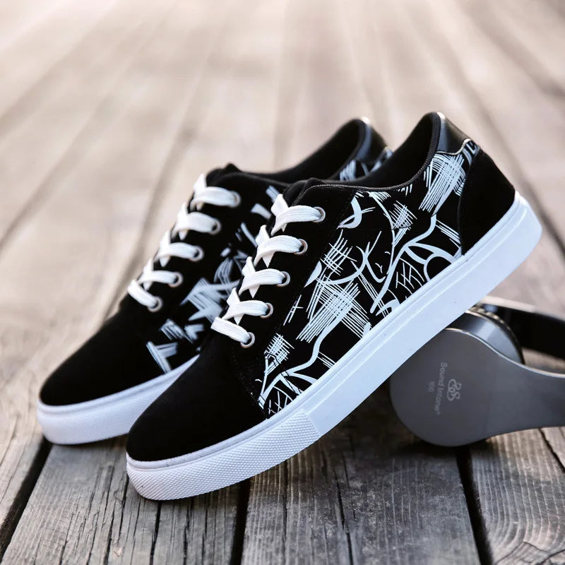 Men's Graffiti-Print Vulcanized Canvas Sneakers