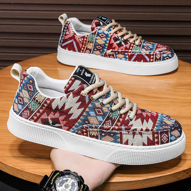 Men's Canvas Low Top Sneakers - Flat Sole, Vulcanized Style
