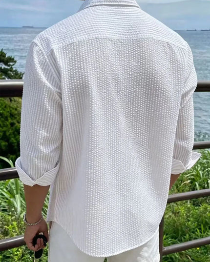 Men's Long Sleeve Striped Shirt with Loose Fit  Casual