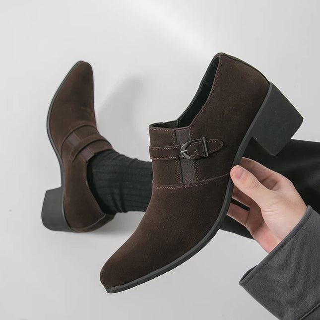 Men's Faux Suede Pointed Toe Height-Enhancing Shoes