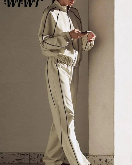 Women's Two-Piece Striped Zipper Jacket and Pants Set