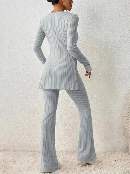 Women's Casual Two-Piece Knit Sweater and Elastic Waist Pants Set