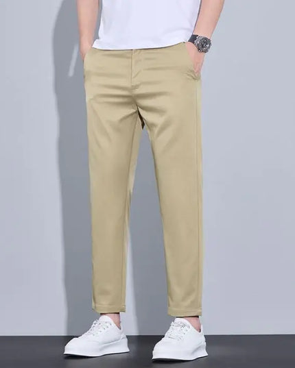Men's Ankle-Length Straight Fit Pants – Slim Fit Thin Trousers for Men
