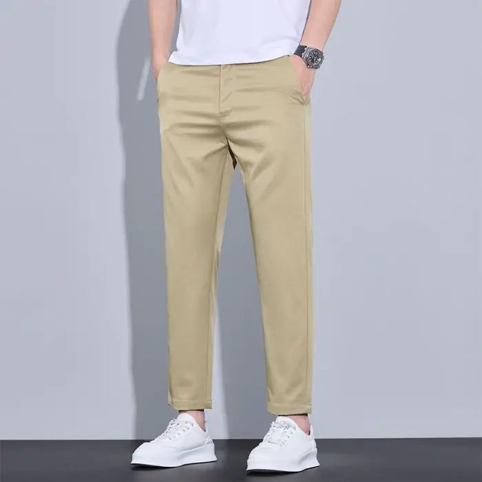 Men's Ankle-Length Straight Fit Pants – Slim Fit Thin Trousers for Men