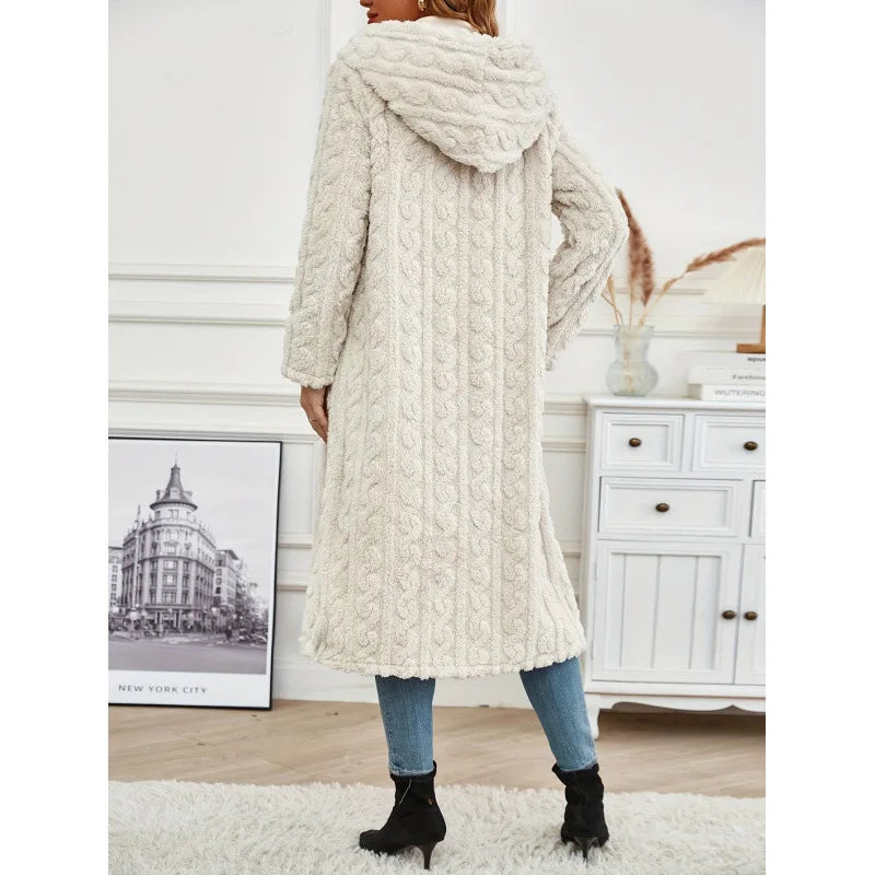 Women's Warm Long Coat with Hood - Slim Fit, Long Sleeve Casual Outerwear