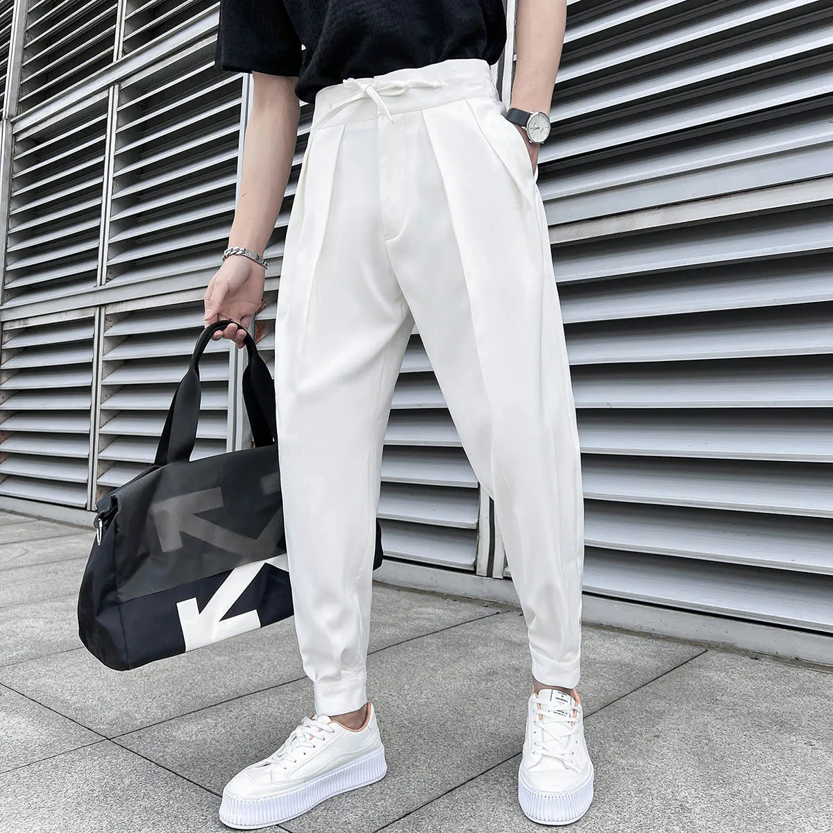 Men's Loose Fit Drape Pants with Elastic Waistband
