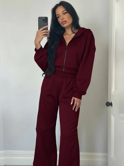 WeirdPuss Women's Zipper Hoodie and Drawstring Tracksuit Set - Stylish 2-Piece Activewear Outfit
