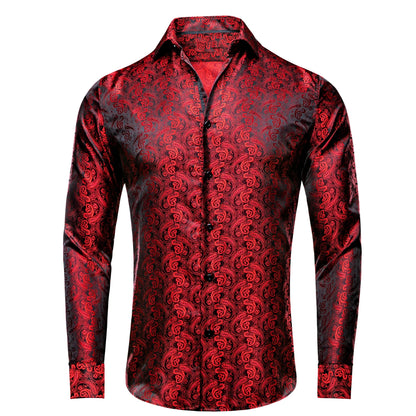 Luxury Gold Men's Silk Jacquard Lapel Shirt