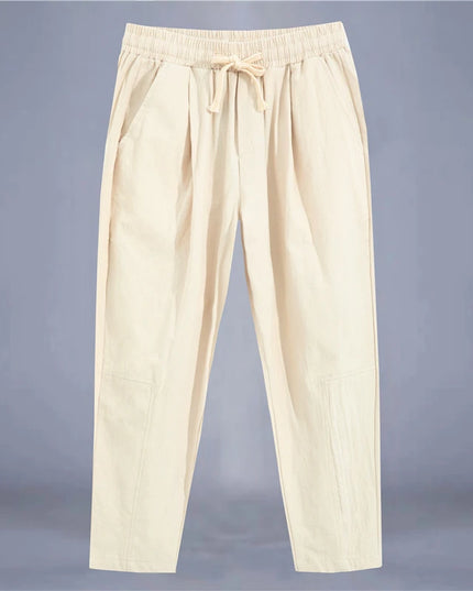 Men's Casual Loose Fit Cotton Trousers - Breathable Drawstring Pants