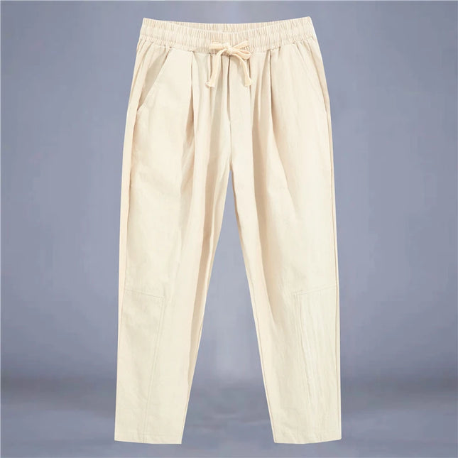 Men's Casual Loose Fit Cotton Trousers - Breathable Drawstring Pants