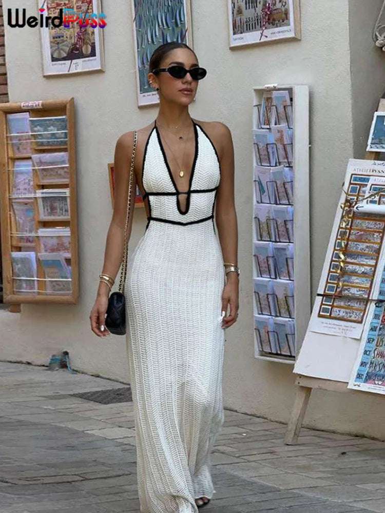 Elegant Halter Dress for Women - Backless Lace-Up Design