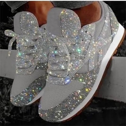 Women's Glitter Lace-Up Vulcanized Sneakers