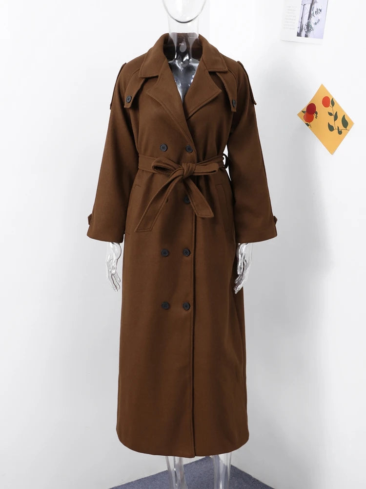 Women's Trench Coat with Belt Lapel, Double-Breasted