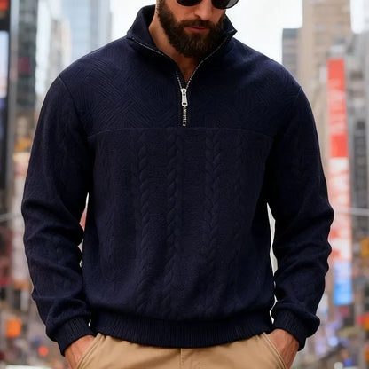 Men's Casual Stand Collar Pullover Sweater - Loose Fit Knit Sweater for Men