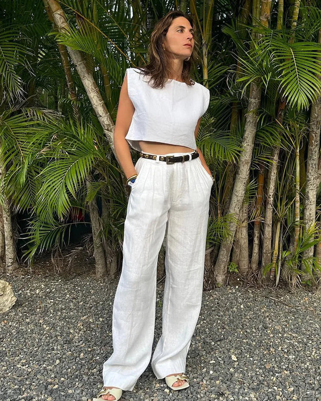 Women's Cotton Linen Two-Piece Vest and Pants Set