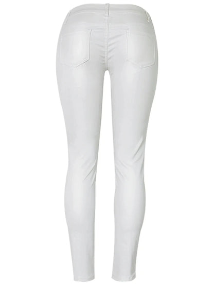Women's PU Leather-Coated Slim Stretch Pants with Zipper Pockets