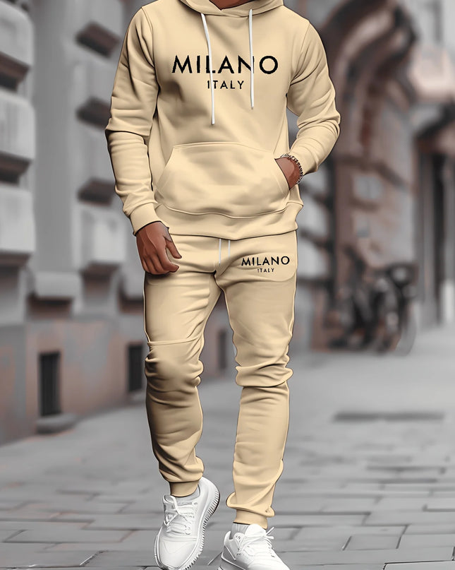 Men's Milano Italy Letter Print Loose Fit Thick Hoodie and Joggers Set