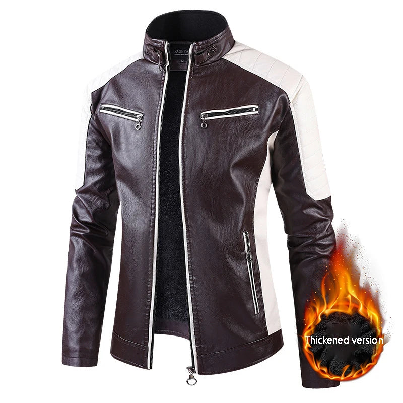 Men's Slim Fit PU Leather Motorcycle Jacket with Stand-Up Collar - Lightweight Casual Outerwear