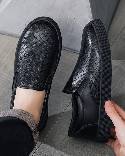 Classic Men’s Faux Leather Slip-On Loafers – Casual Flat Shoes