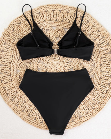 Women’s Metal Ring Linked Push-Up High-Waist Swimsuit