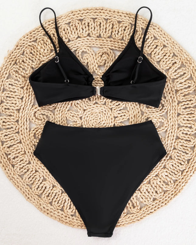 Women’s Metal Ring Linked Push-Up High-Waist Swimsuit