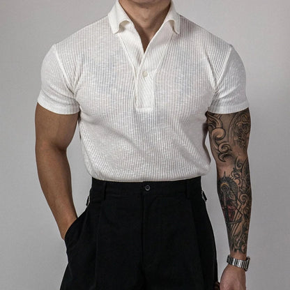 Men's Ribbed Polo T-Shirt for Slim Fit & Stretch