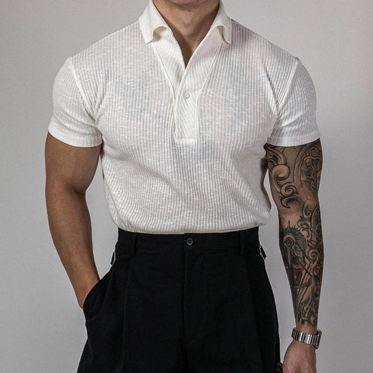 Men's Ribbed Polo T-Shirt for Slim Fit & Stretch