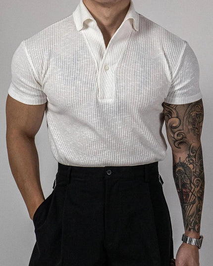 Men's Ribbed Polo T-Shirt for Slim Fit & Stretch