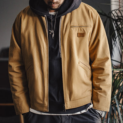 Men's Retro Canvas Jacket with Lapel Collar and Zipper
