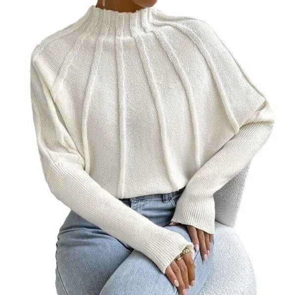 Knit Pullover Sweater with Batwing Sleeves for Women