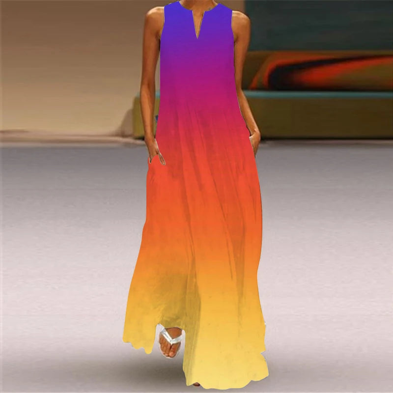 Women's Vintage Boho Printed Sleeveless V-Neck Maxi Dress