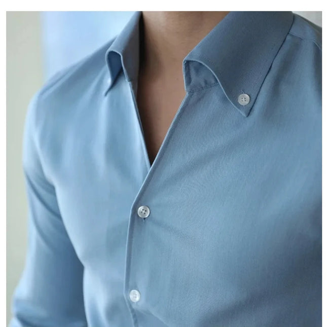 Men's Slim-Fit Wrinkle-Free Casual Collar Shirt with Lapel Design
