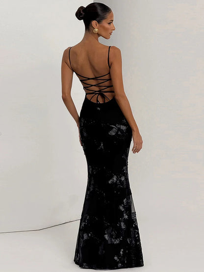 Women's Backless Maxi Dress - Elegant Splice Sheath Dress for Women