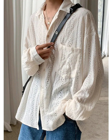 Men's Lapel Mesh Long-Sleeved Shirt