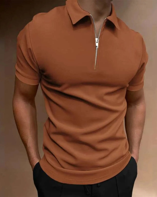 Men's Short-Sleeved Polo T-Shirt with Zipper
