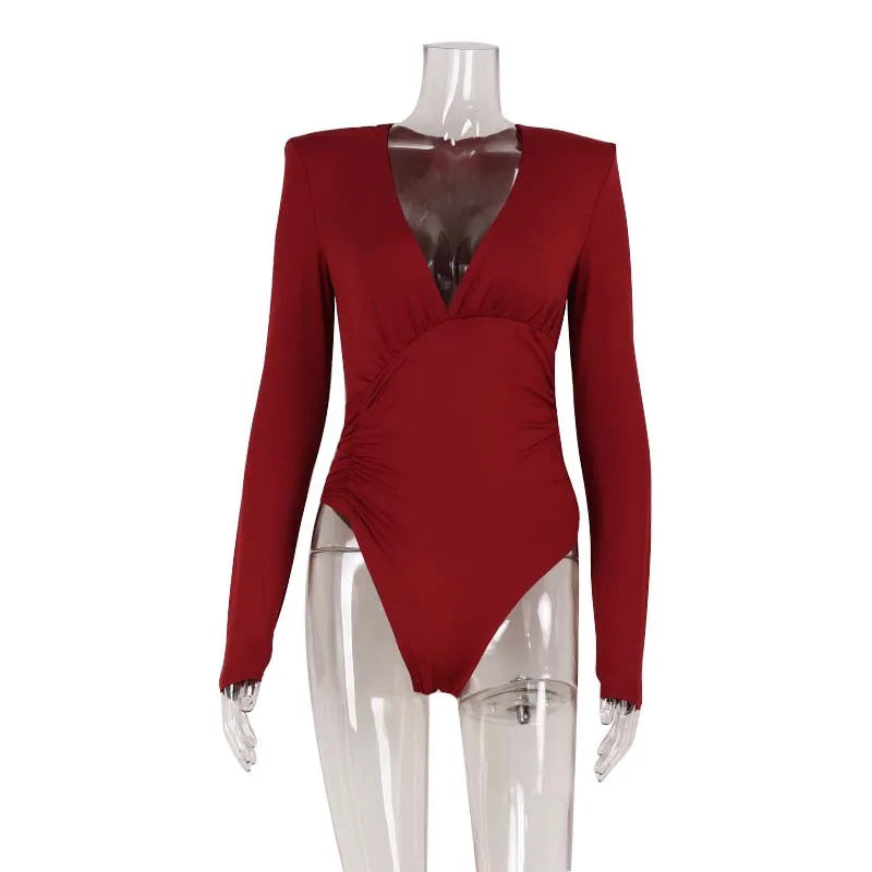 Women's Long Sleeve Deep V-Neck Bodysuit - Slim Fit
