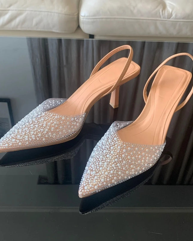Women's Pointed Toe- Pearl Decoration High Heels