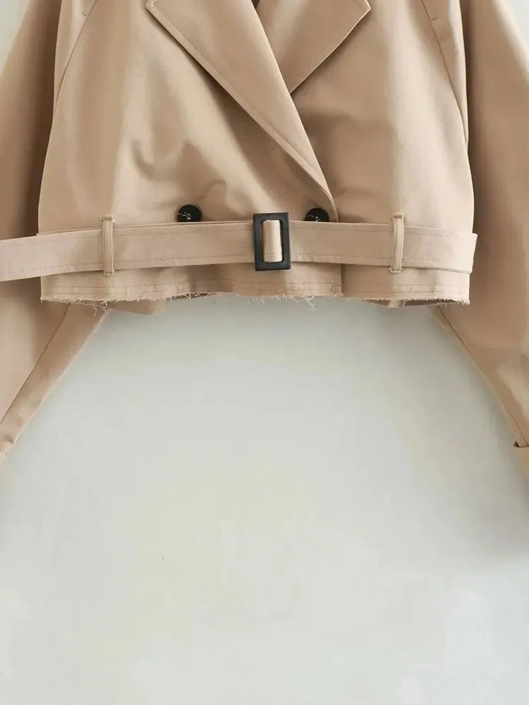 Women's Cropped Trench Coat with Belt