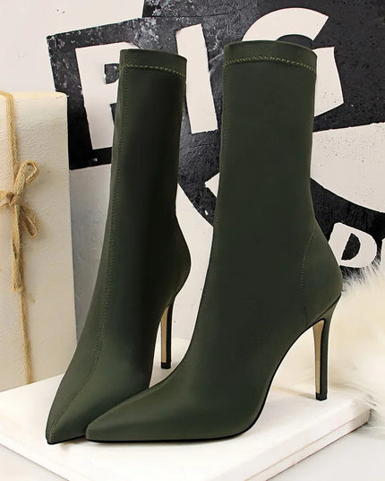 Satin Pointed Toe Short Ankle Boots with Low Heels for Women - Various Colors