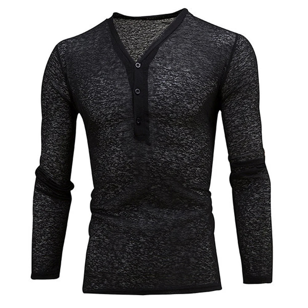 Men's Slim Fit Long Sleeve Deep V-Neck Sheer Sweater