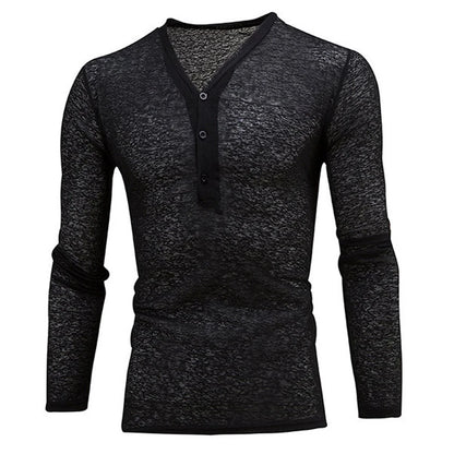 Men's Slim Fit Long Sleeve Deep V-Neck Sheer Sweater