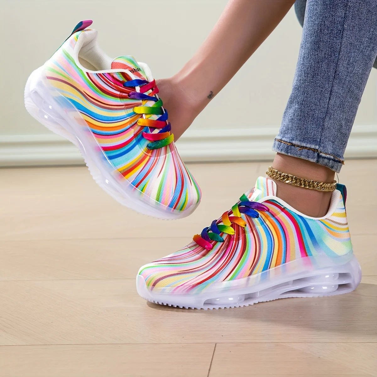 Women's Rainbow Stripe Casual Sneakers