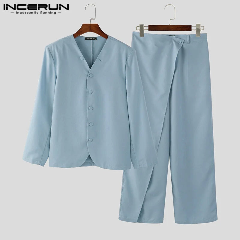 Inceurn Men’s Two-Piece Long Sleeve Blazer and Wide Leg Pants Set